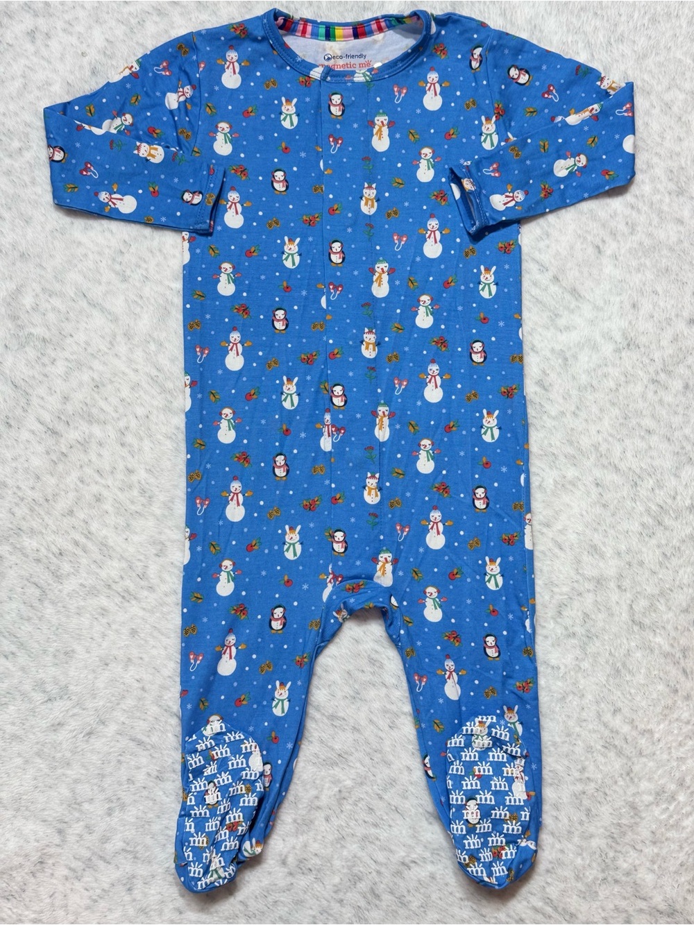 NWOT Magnetic Me Snowman Penguin Christmas Footie 9-12M Baby Modal Blue